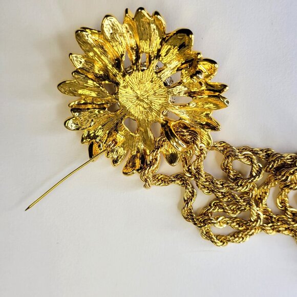 Vintage Gold Plated Sunflower Pendant Necklace & Brooch - Picture 6 of 10